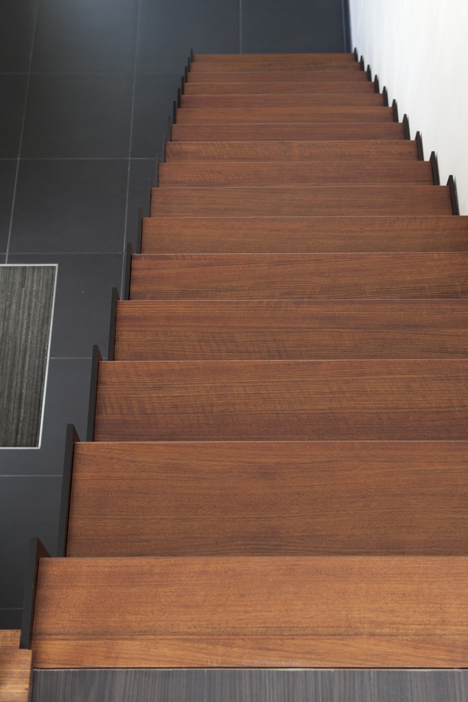 Escalier en métal avec marches en ovangkol